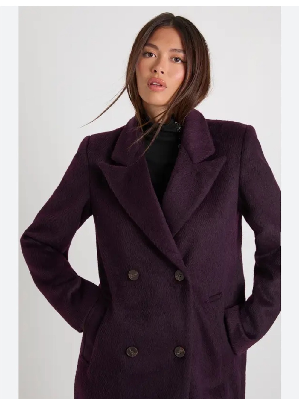Vintage J.G. Hook Wool Double-Breasted Coat - Dark Plum